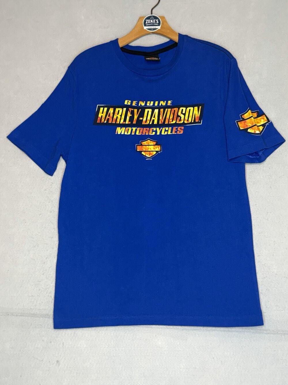 Harley Davidson Genuine Motorcycles Flame Bar Shield T Shirt Mens M Blue, AZ